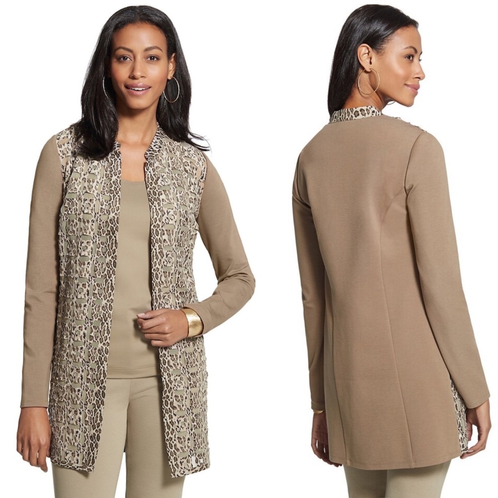 Chico’s Leopard Mesh Duster Cardigan Jacket 2 (L)